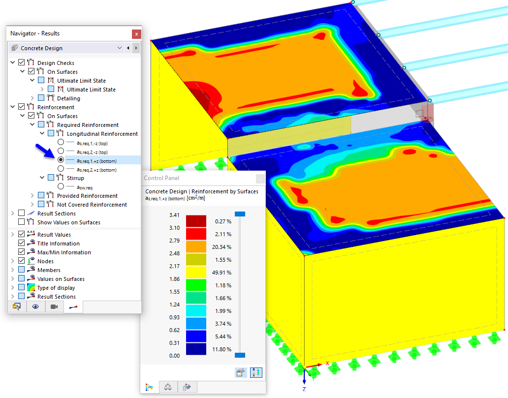 Armatures principales requises sur les faces inférieures des surfaces