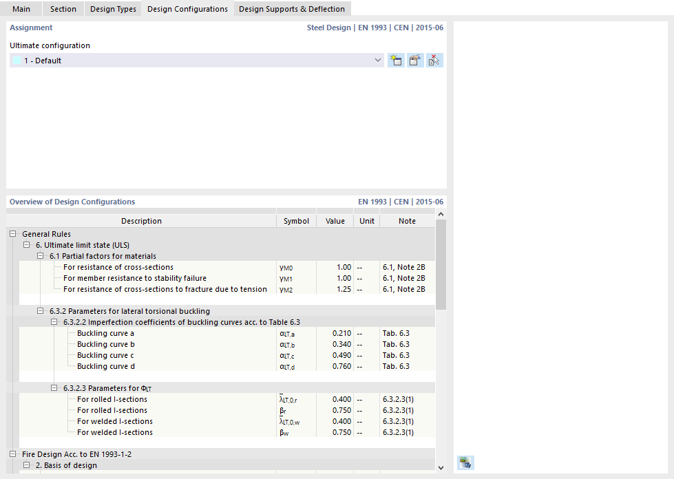 Configuration de conception pour les colonnes