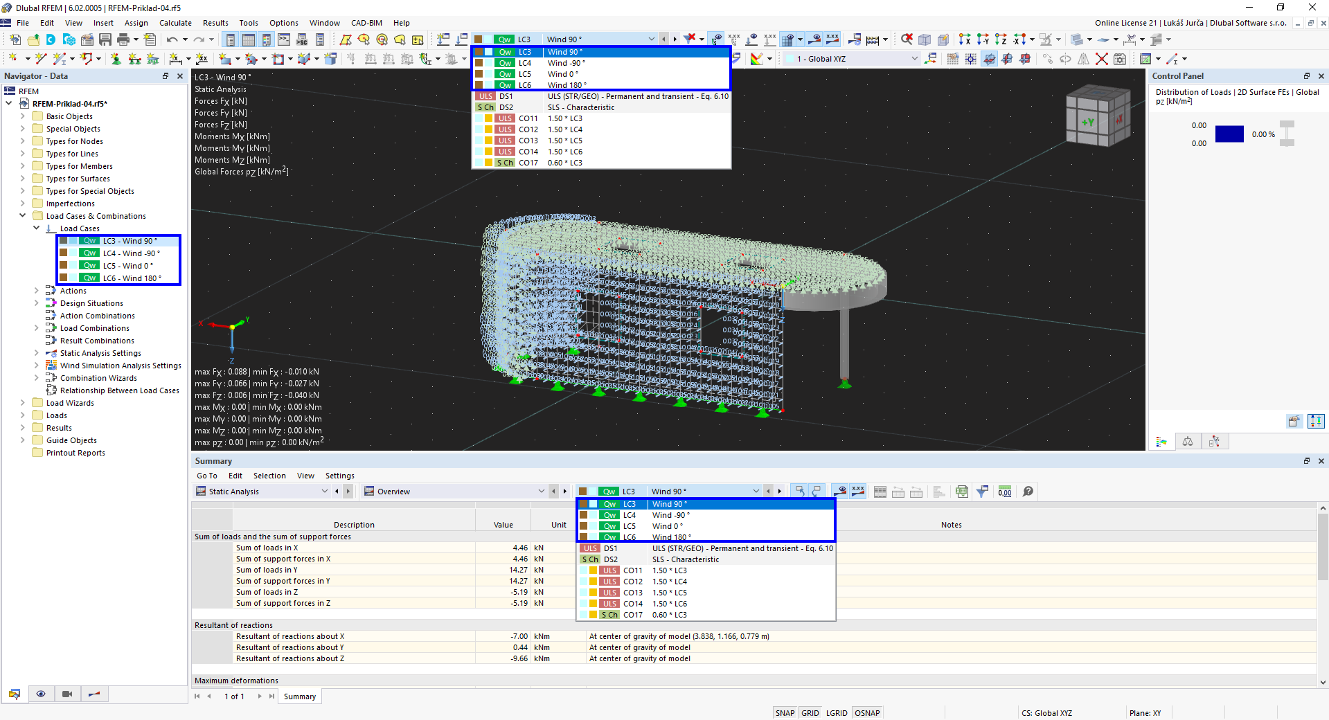 Cas de charge RWIND dans le Navigateur, la barre d'outils et le tableau