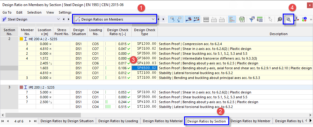 Tableau "Rapports de Conception par Section"