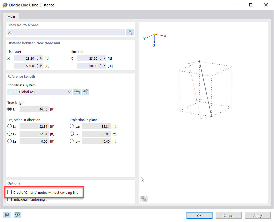 FAQ 005237 | Existe-t-il un moyen de générer des nœuds aux intersections de lignes sans diviser la ligne dans RFEM 6 ?