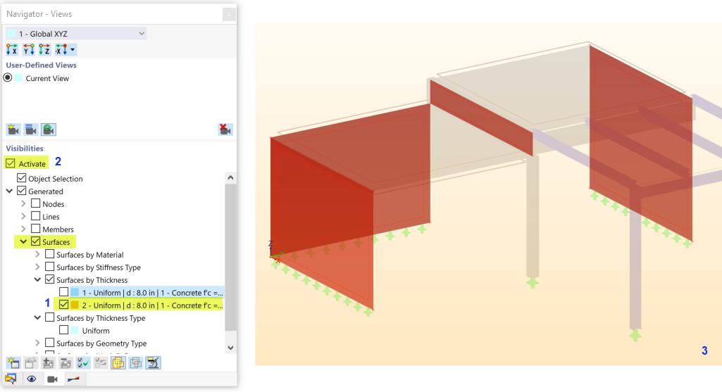 Sélection de toutes les surfaces de voile via les visibilités