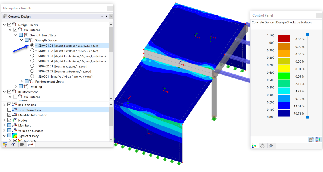 Ratios de conception de l'armature principale sur les faces supérieures des surfaces – Sans surface de connexion