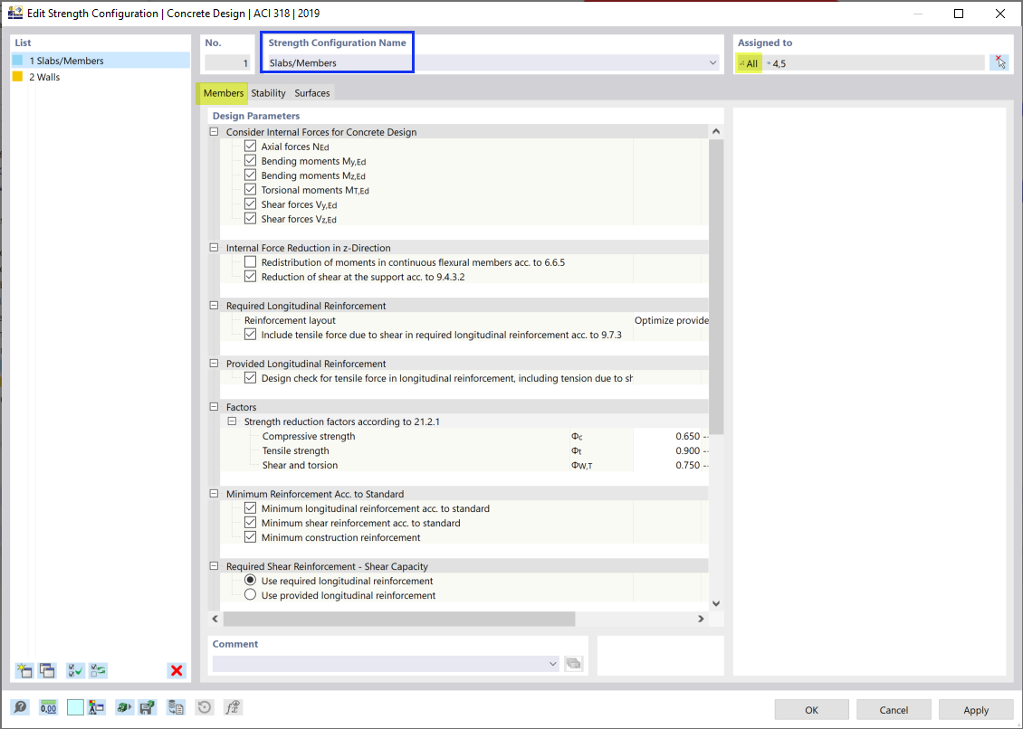 Configuration pour la résistance pour dalles et barres