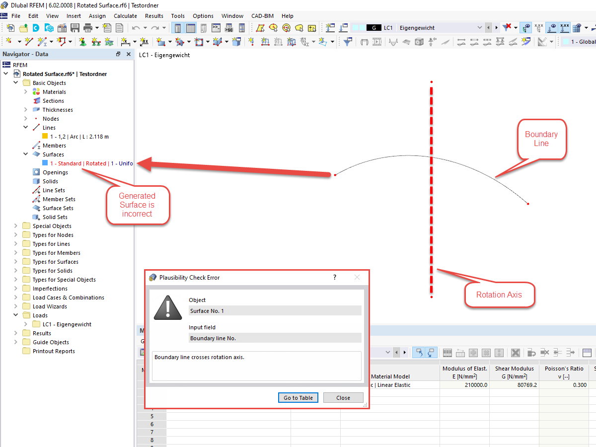 FAQ 005250 | Je souhaite créer une surface symétrique en rotation dans RFEM. Cependant, la surface tournée n'est pas créée. Pourquoi ?