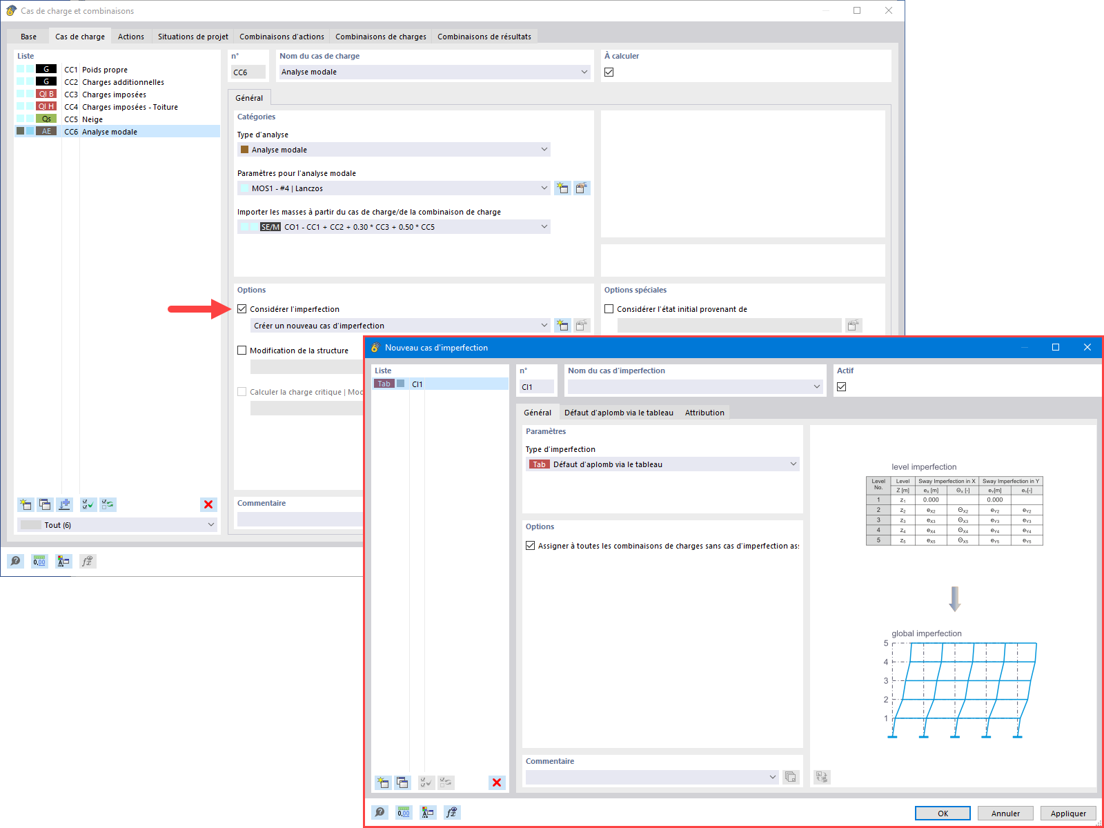 Imperfections applicables dans l'analyse modale