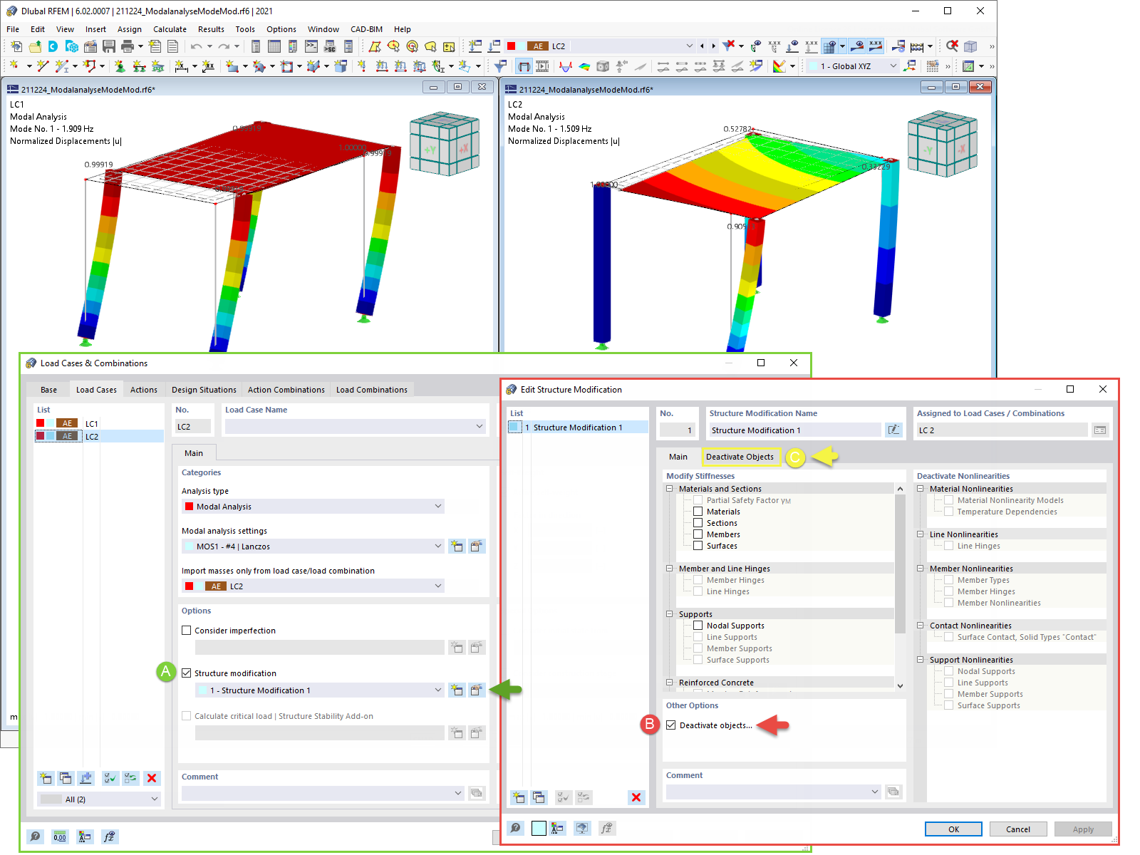 Modification de la structure pour l'analyse modale