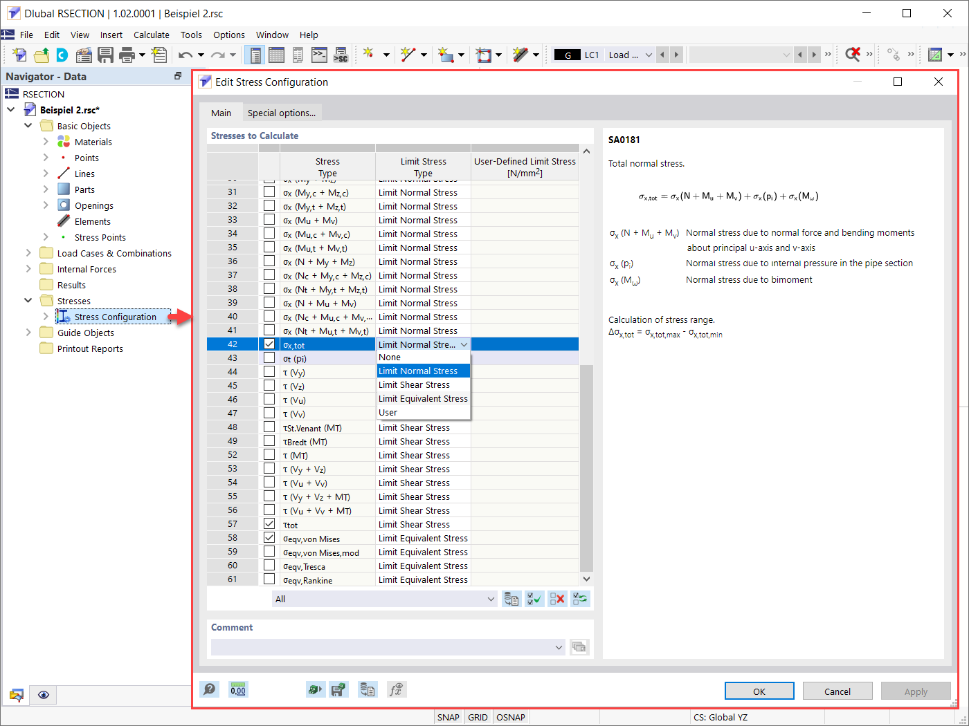 Configuration des contraintes