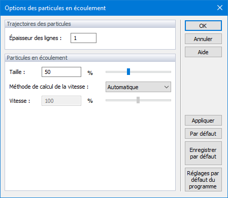 Options des particules flottantes
