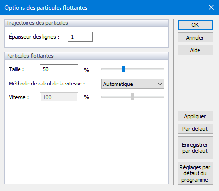 Options des particules flottantes