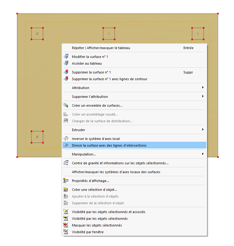 Diviser la surface via le menu contextuel