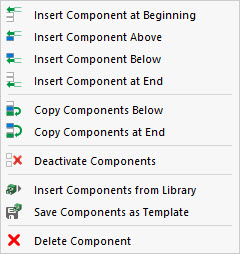 Menu contextuel des composants