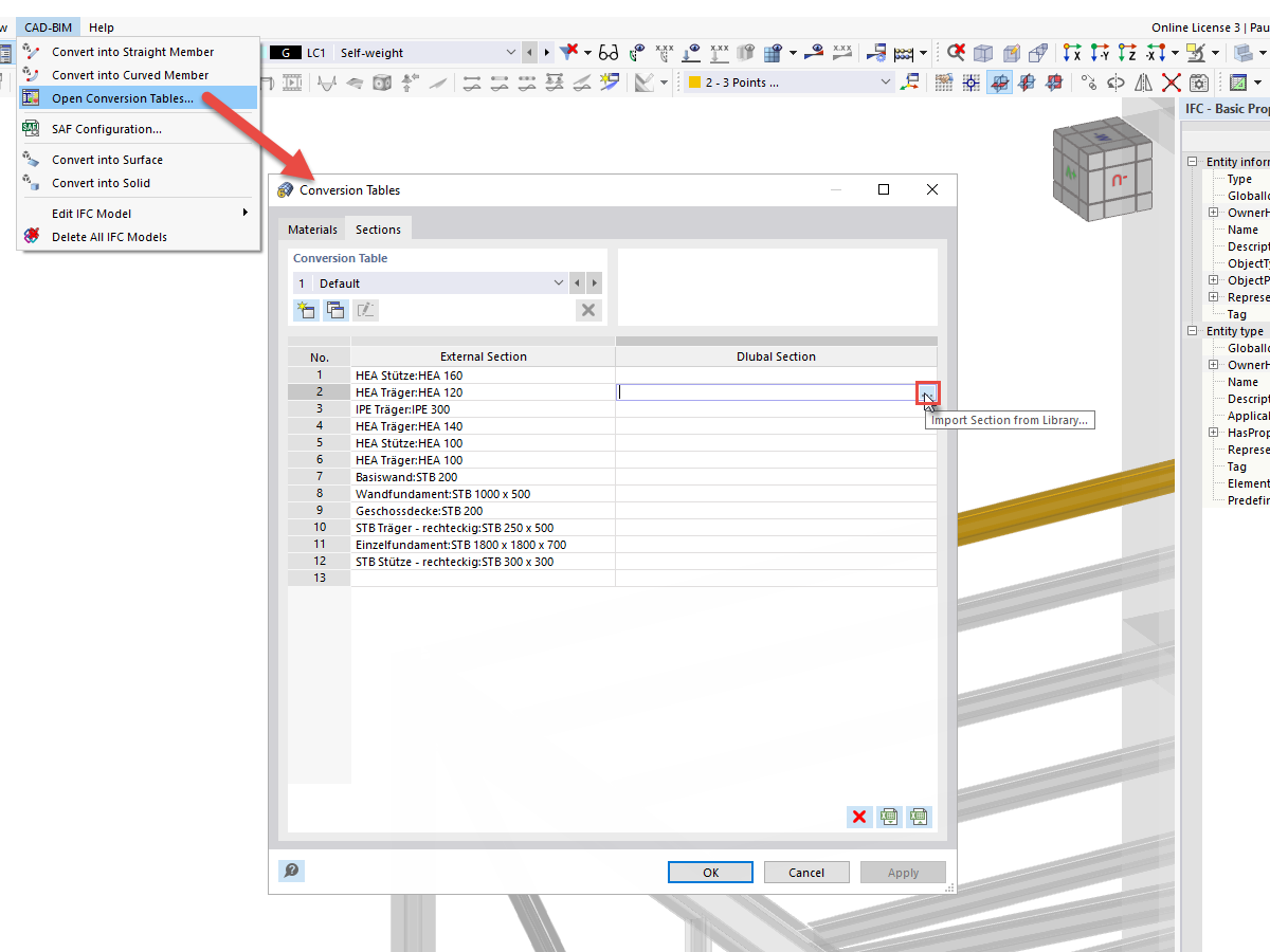 FAQ 005348 | Les sections IFC de mon fichier IFC importé ne sont pas converties correctement.