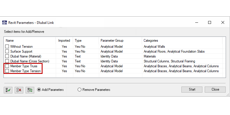 Paramètres Dlubal dans Autodesk Revit