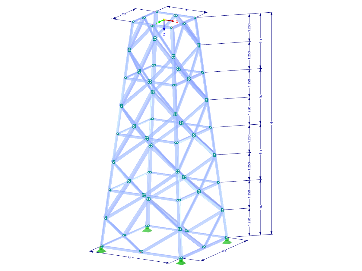 Modèle 002137 | TSR040 | Tour en treillis | Plan rectangulaire | Diagonales et horizontales du losange avec paramètres