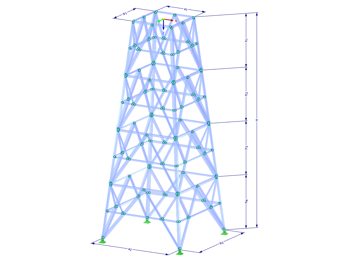 Modèle 002195 | TSR054-a | Tour en treillis | Plan rectangulaire | K-Diagonales horizontales inférieures (droites) et intermédiaires avec paramètres