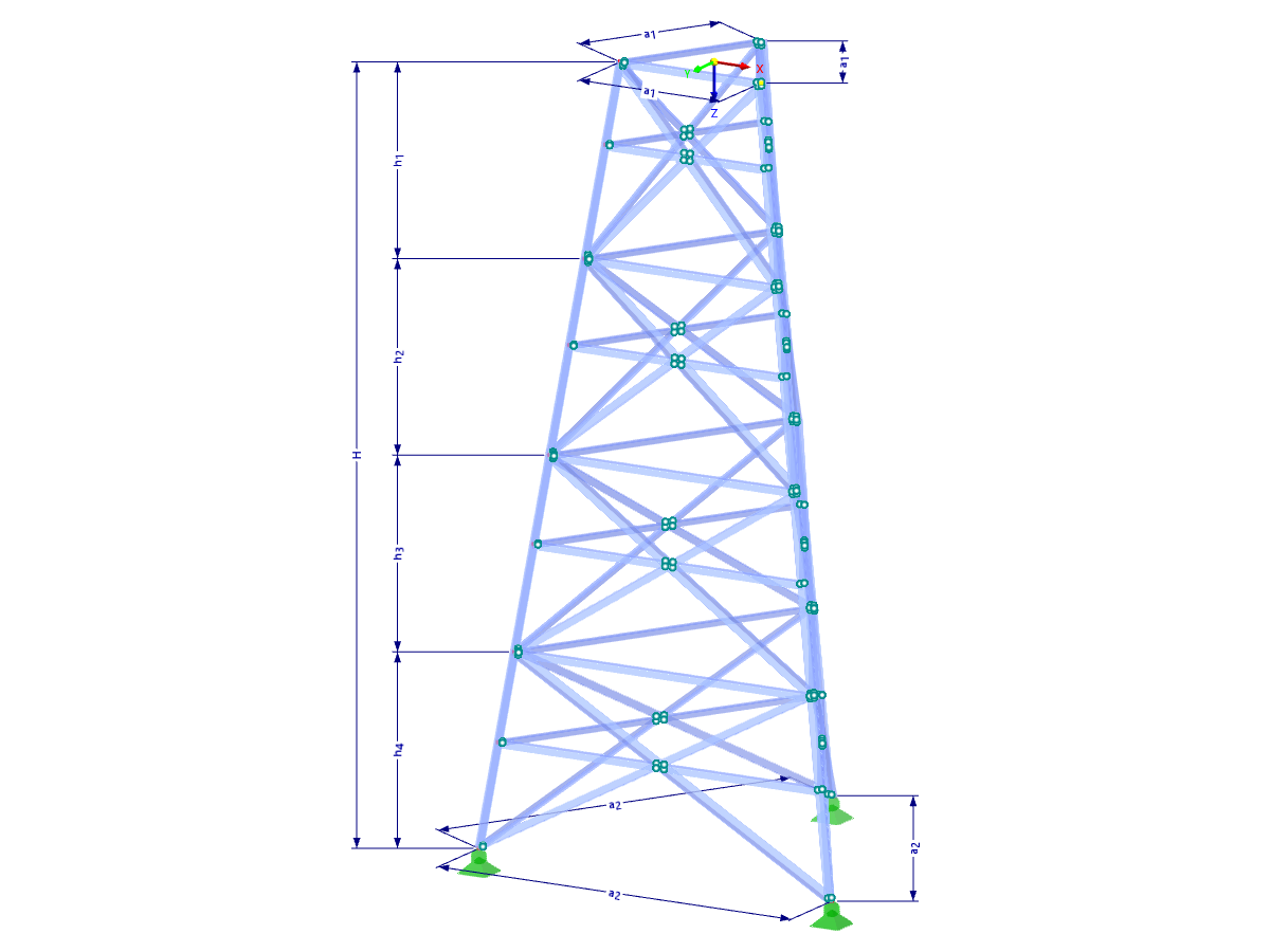 Modèle 002339 | TST037 | Tour en treillis | Plan triangulaire | Diagonales X (droites) et entretoises et horizontales avec paramètres