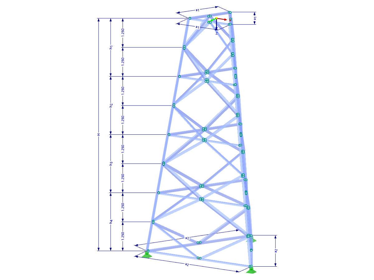 Modèle 002364 | TST040 | Tour en treillis | Plan triangulaire | Diagonales et horizontales du losange avec paramètres
