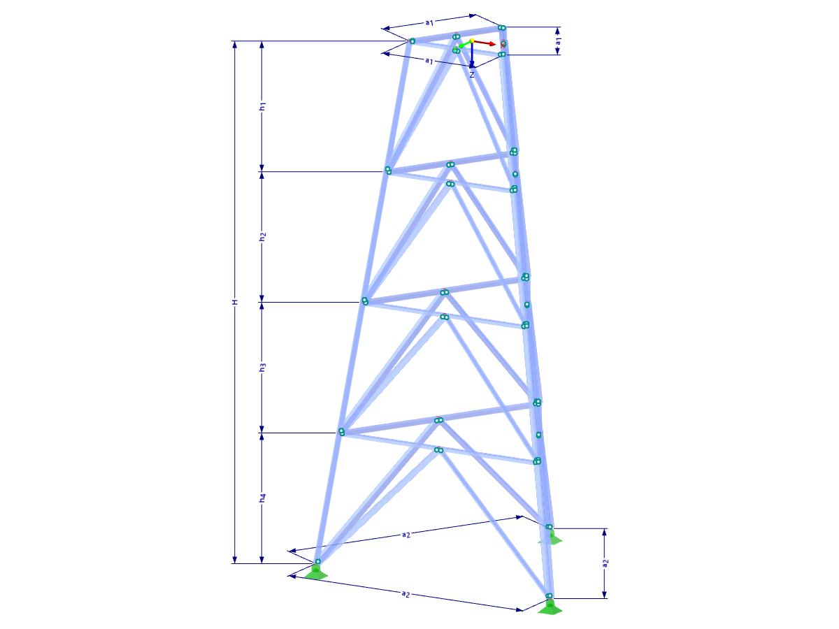 Modèle 002366 | TST050 | Tour en treillis | Plan triangulaire | K-Diagonales inférieures et horizontales avec paramètres