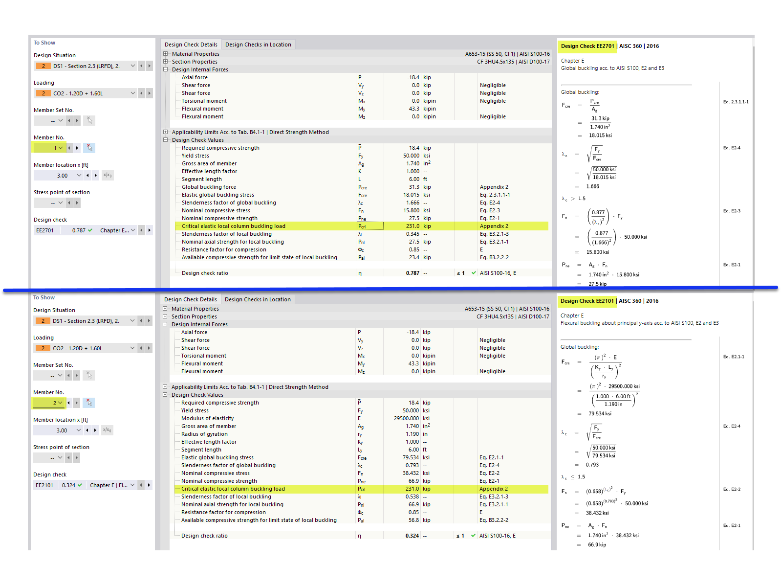 Ko 001809 | Vérification de l'acier AISI formé à froid dans RFEM 6