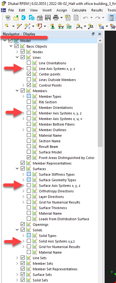 FAQ 005361 | Où afficher ou ajuster les systèmes d'axes locaux dans RFEM 6 ?