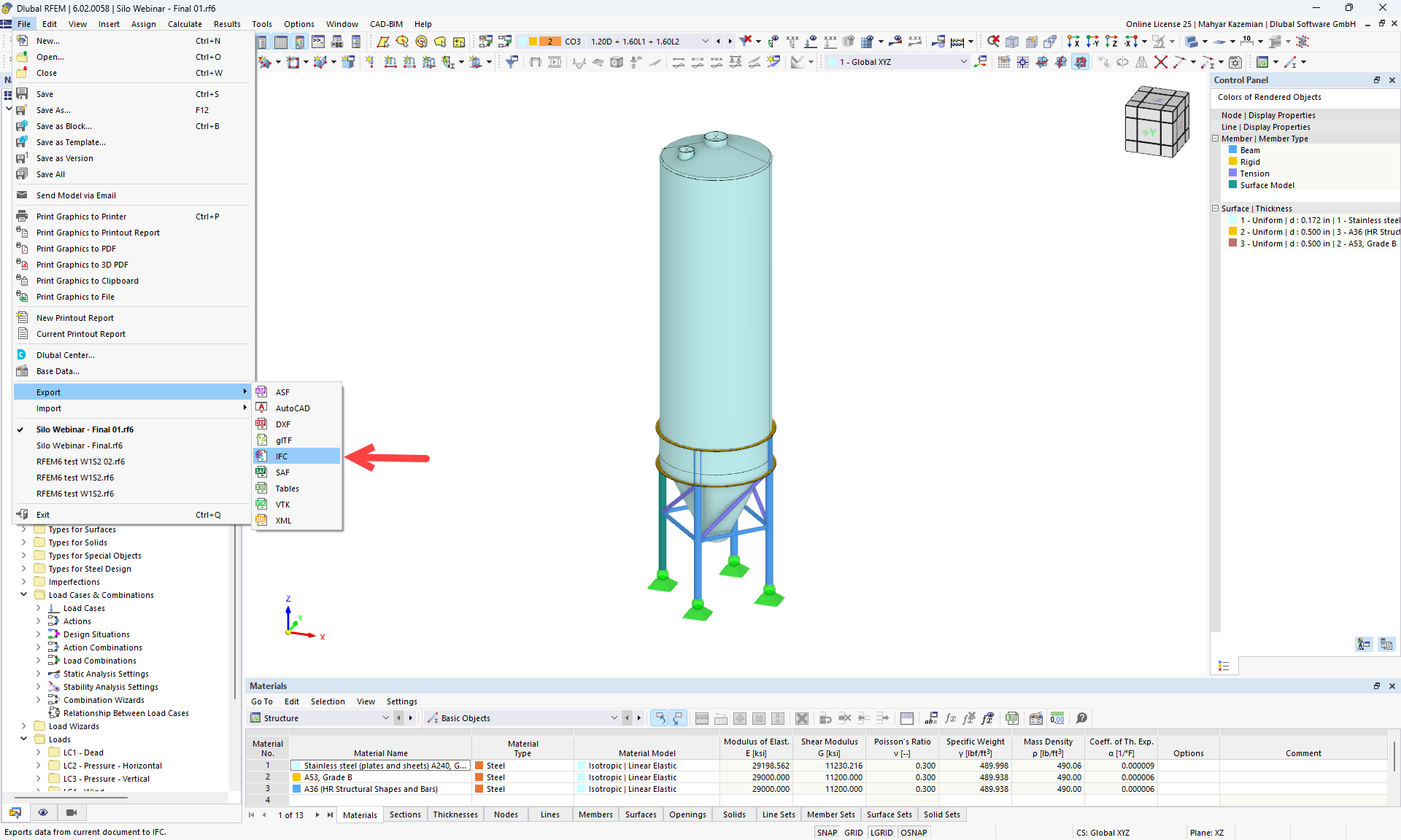 Figure 2 : Exporter le format IFC depuis RFEM