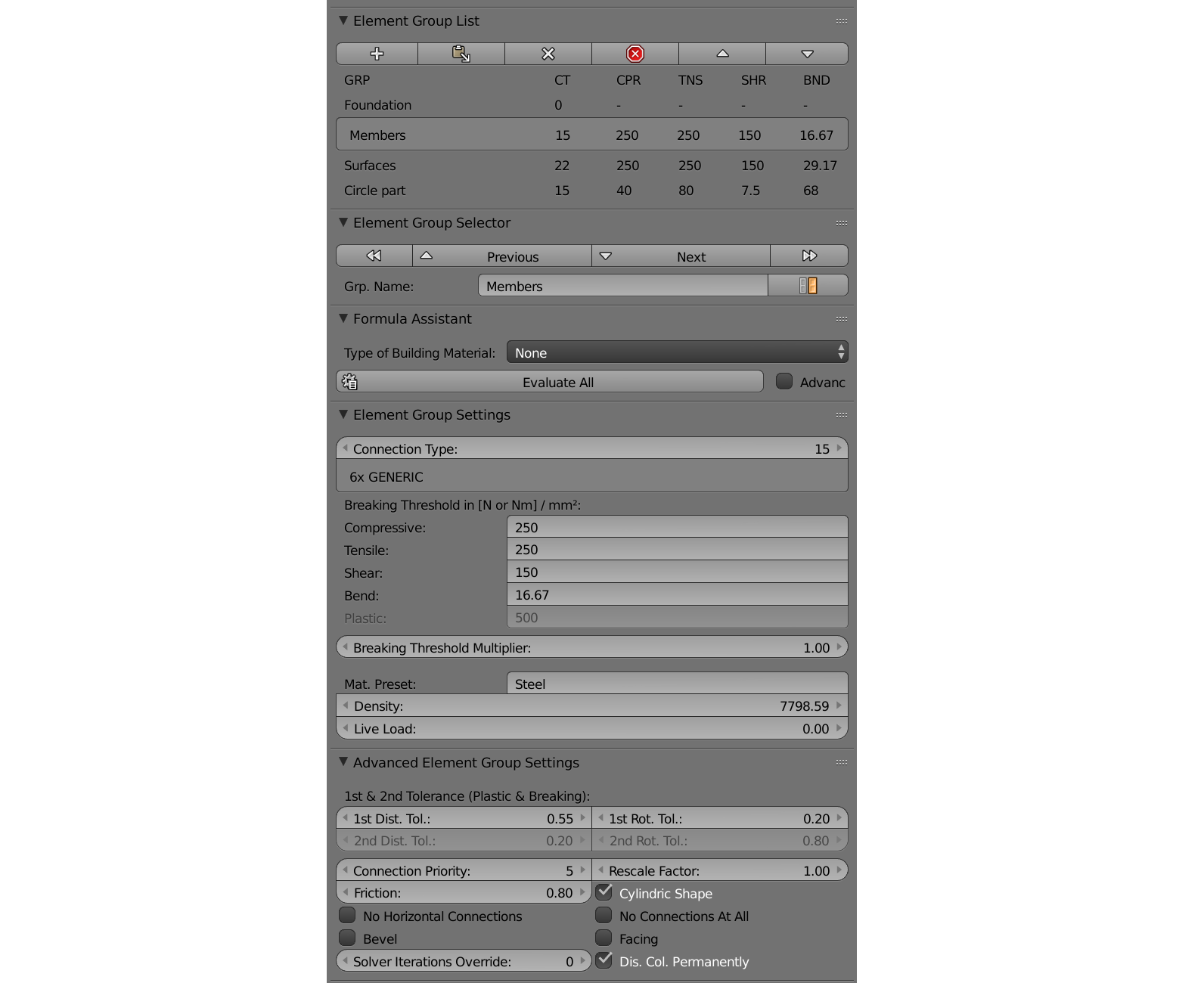 Figure 10 : Configuration des informations sur les poutres