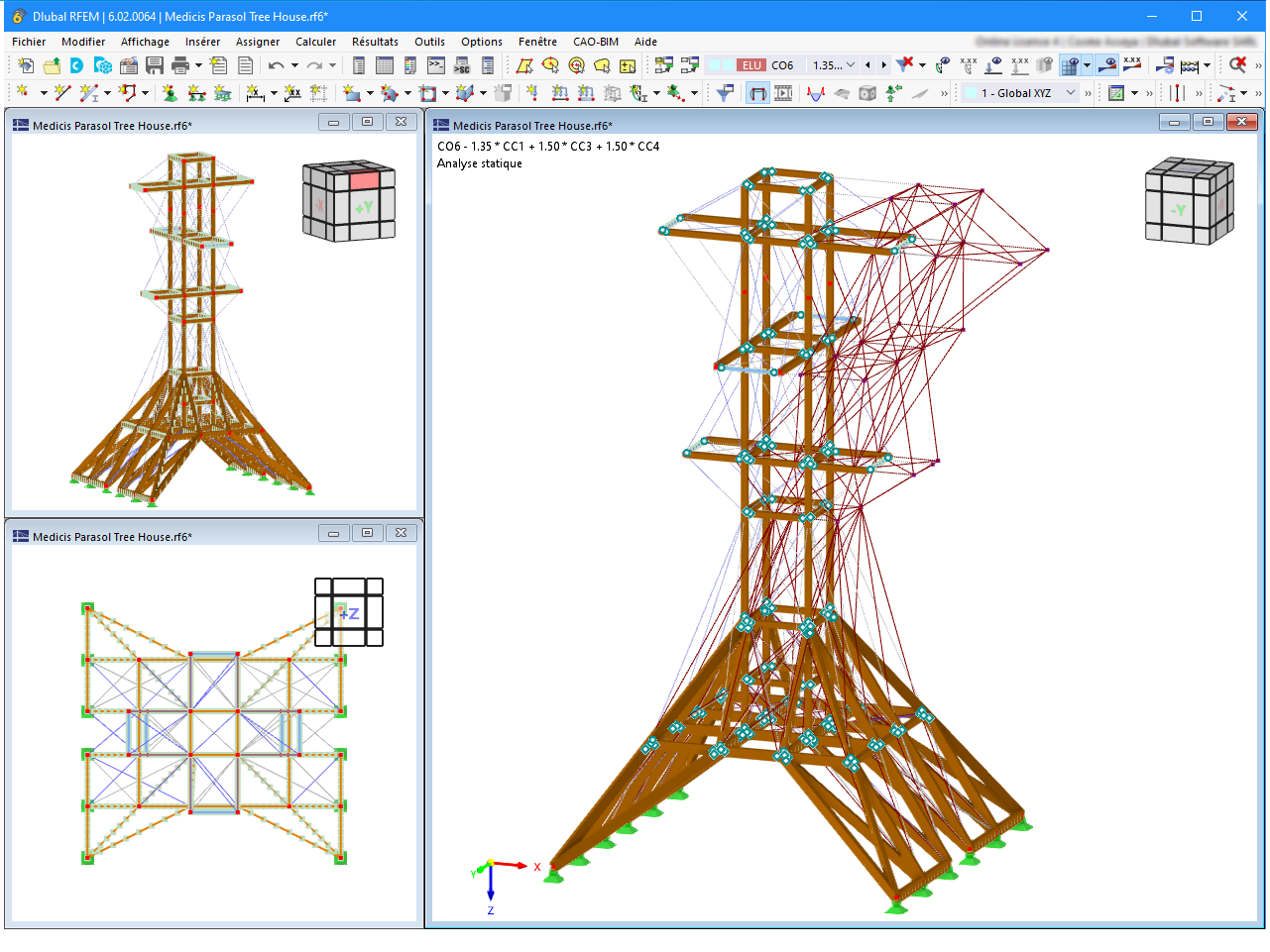 Cabane Parasol modélisée dans RFEM et affichage des déformations