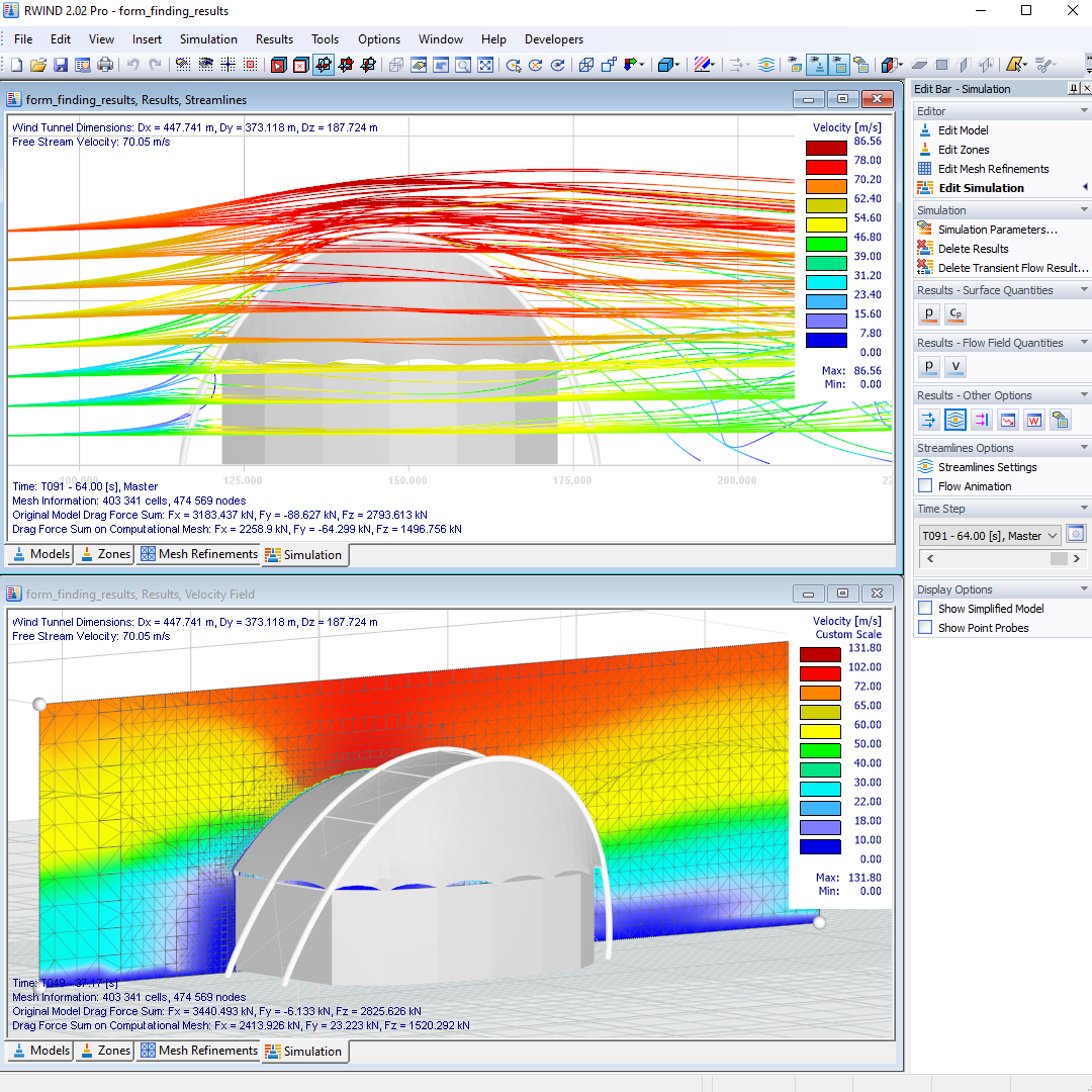 Analyse de flux de vent d'une structure en toile tendue dans RWIND