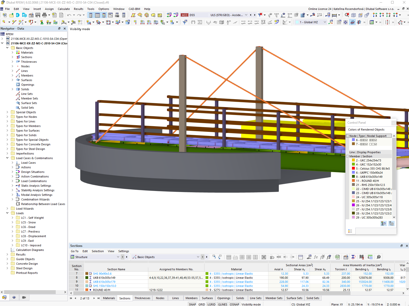 Modèle RFEM du pont tournant Airedale à l'état fermé