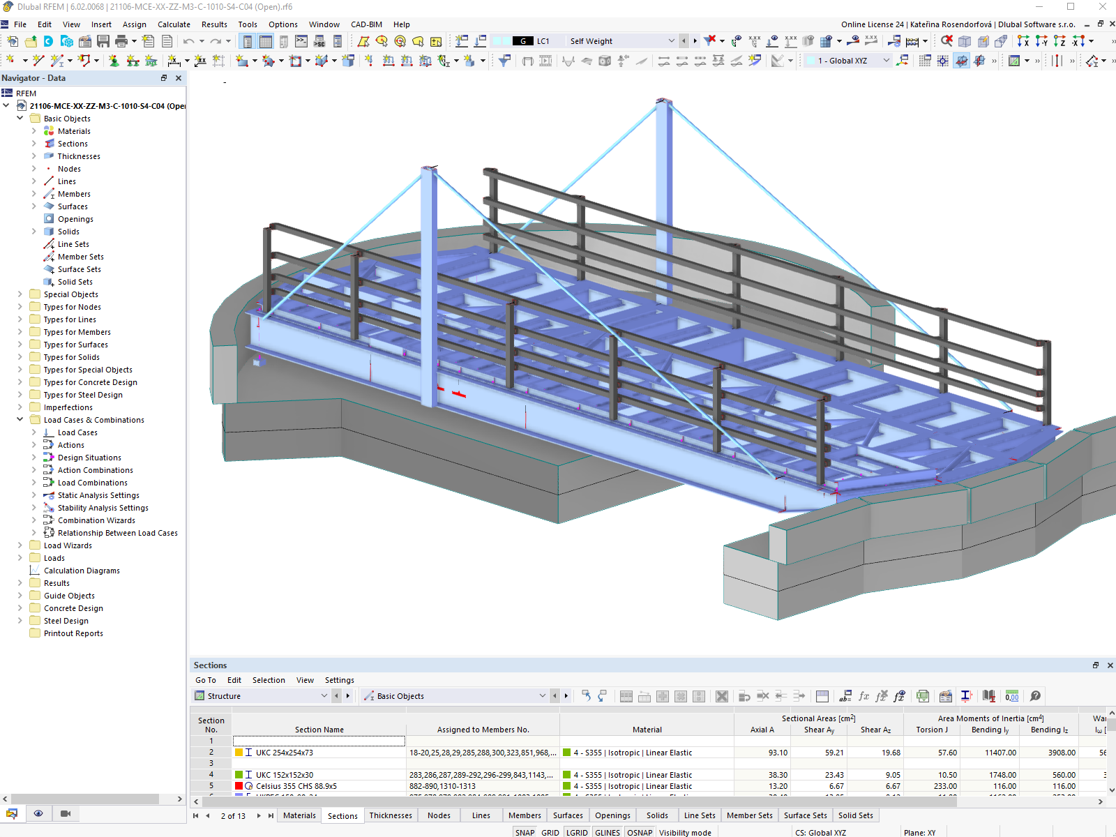 Modèle RFEM du pont tournant Airedale à l'état ouvert