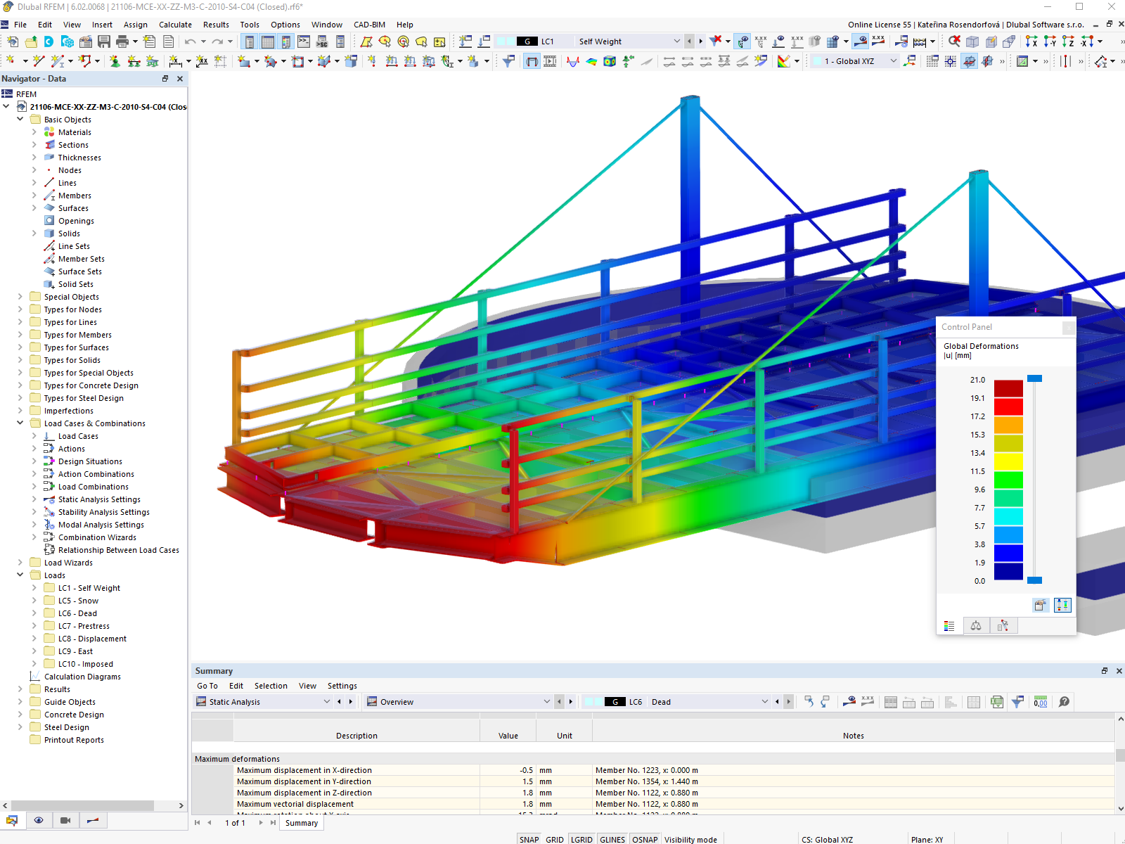 Déformations du pont tournant d'Airedale dans RFEM