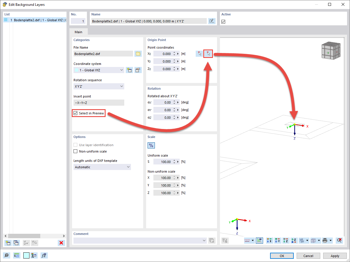 FAQ 005220 | Comment insérer un fichier DXF comme couche d'arrière-plan dans RFEM 6 ou RSTAB 9 ?