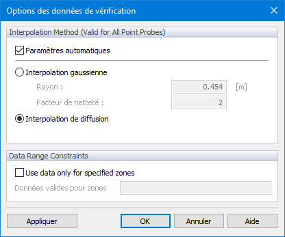 Options des données de vérification