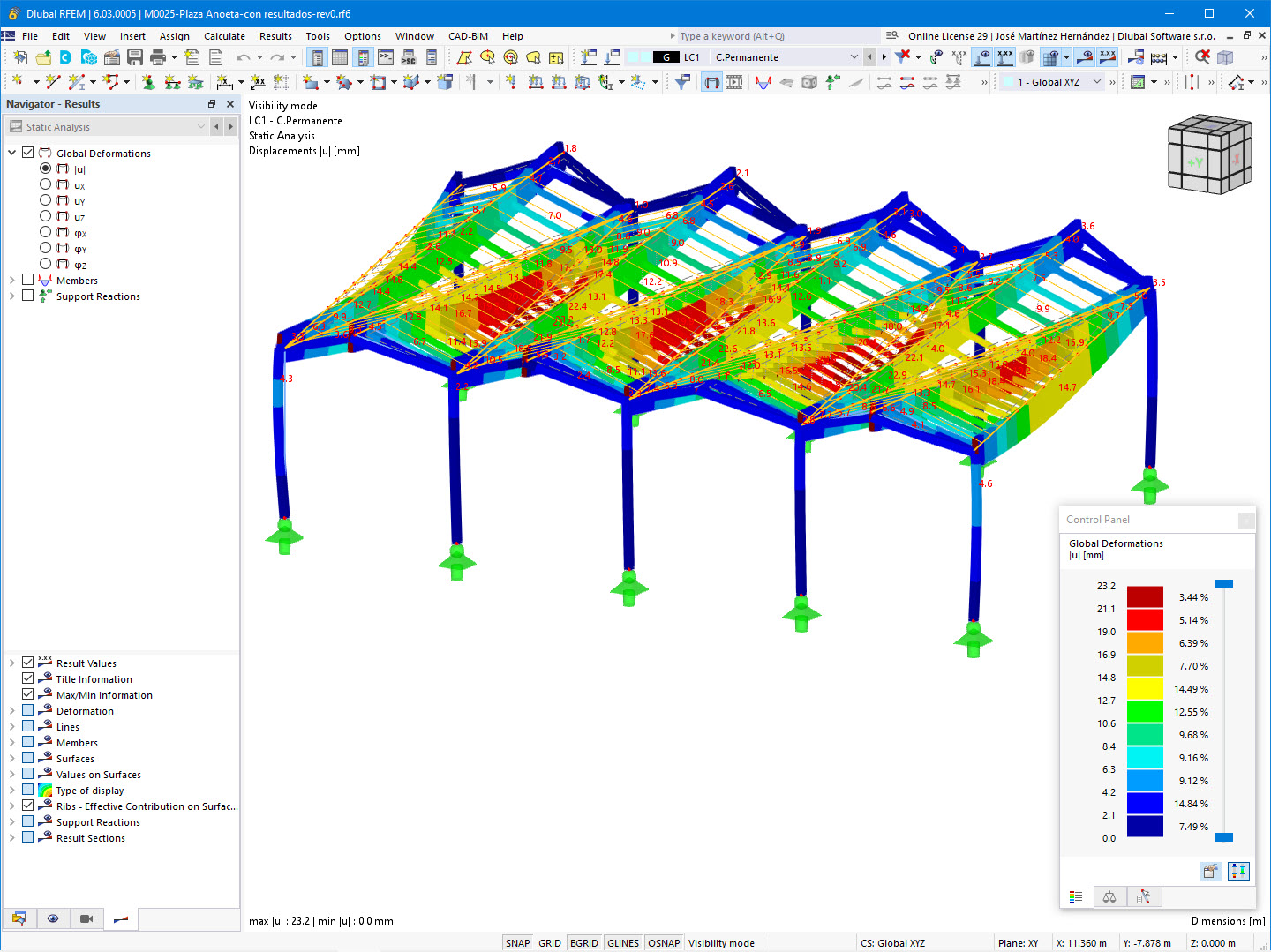 Déformations de la toiture dans RFEM