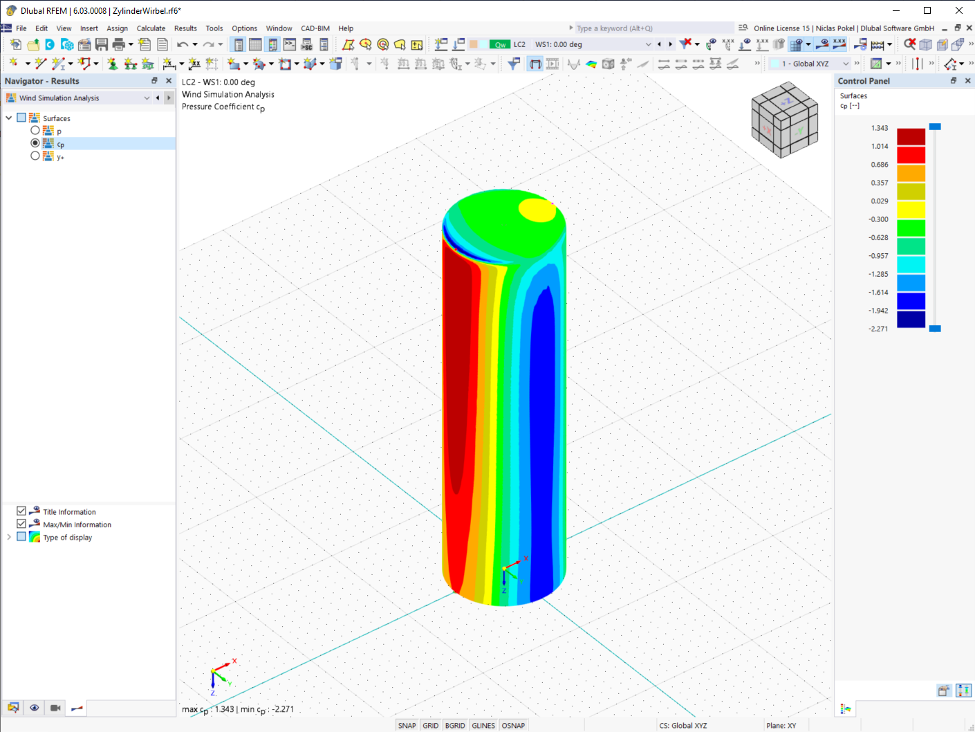 Affichage des résultats de simulation des flux de vent de RWIND importés dans RFEM