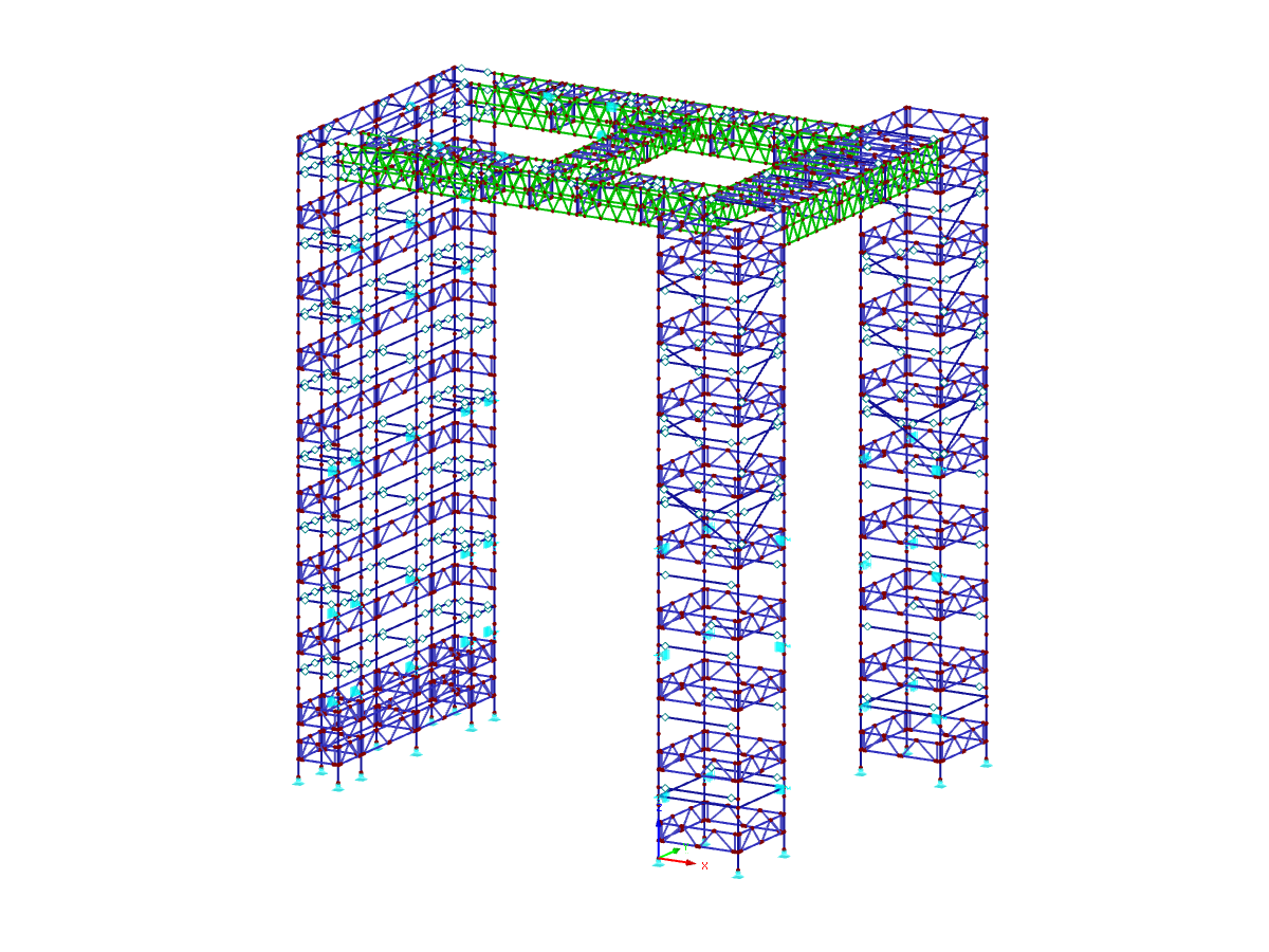 Modèle 3D de la structure de l'échafaudage dans RFEM (© PlusEight System AB)