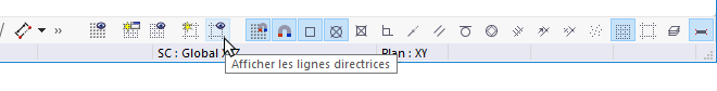 Bouton pour l'affichage des lignes directrices dans la barre d'outils CAO