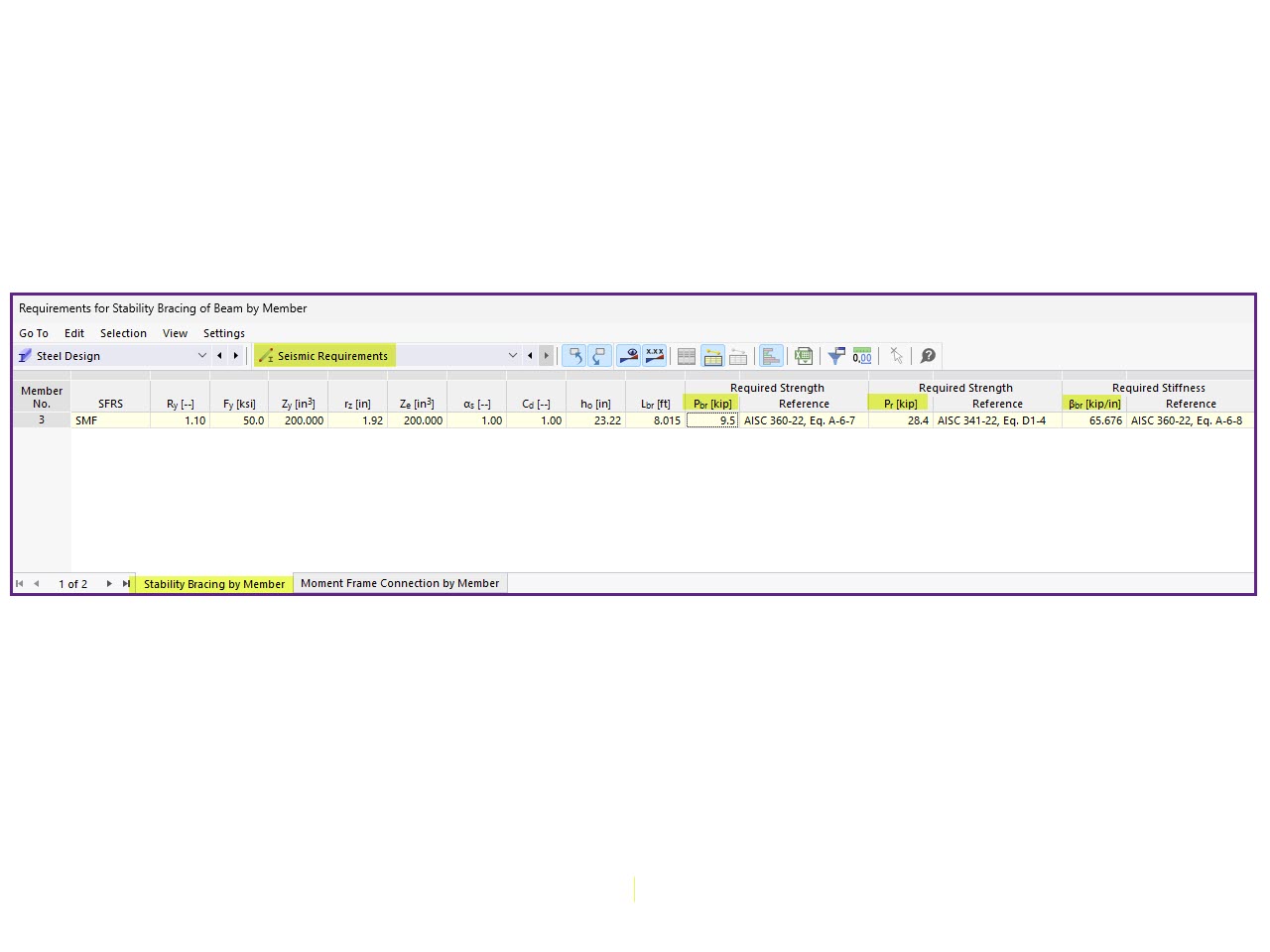 ko 001875 | AISC 341-22 Vérification des barres de portiques résistants à la flexion dans RFEM 6