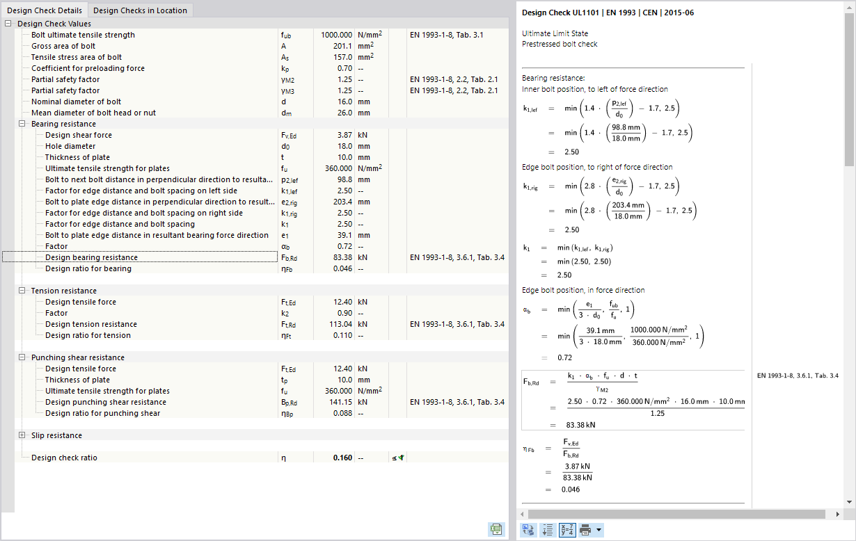 Détails de calcul et formules de calcul avec valeurs