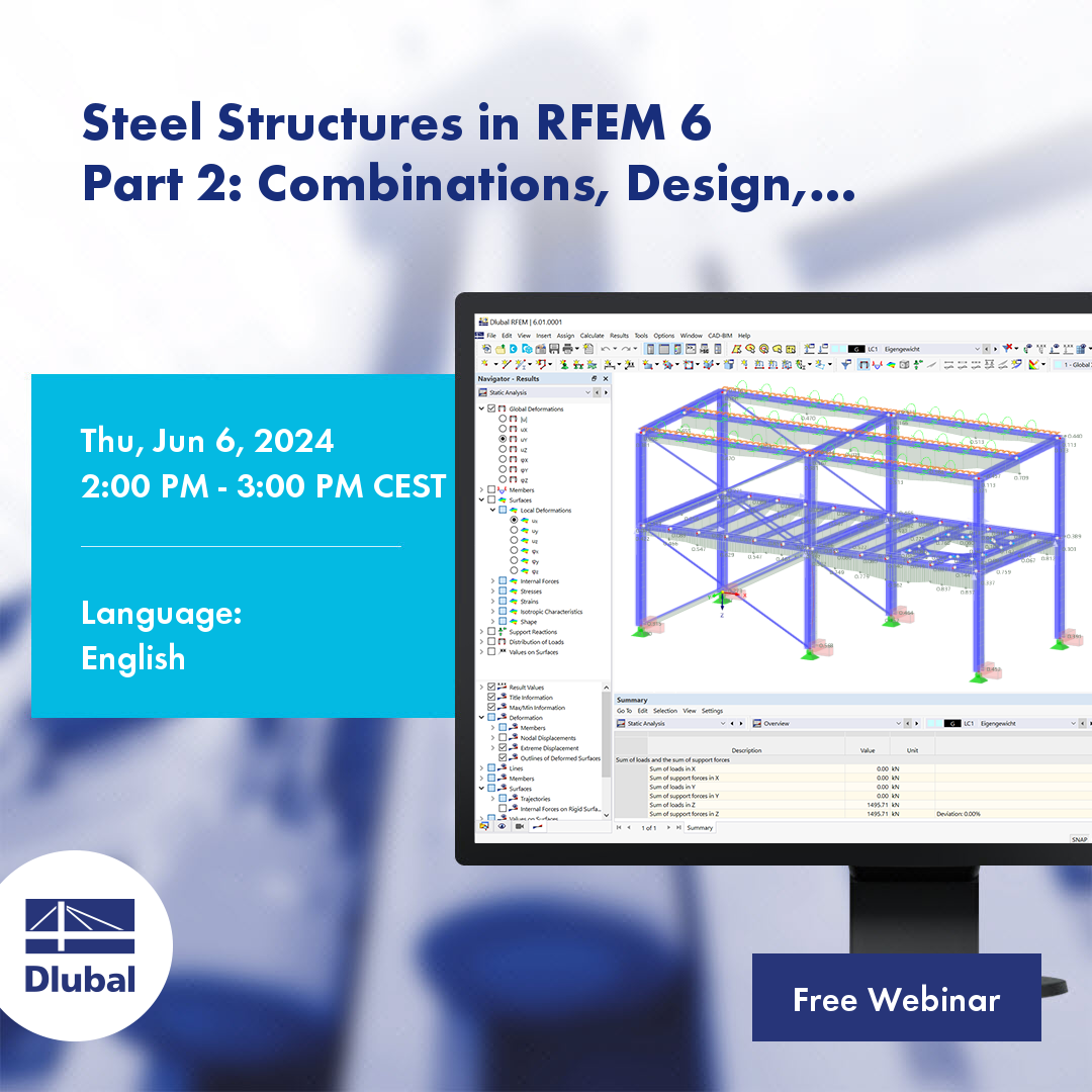 Structures en acier dans RFEM 6\n Partie 2 : Combinaisons de charge, Calcul, Documentation