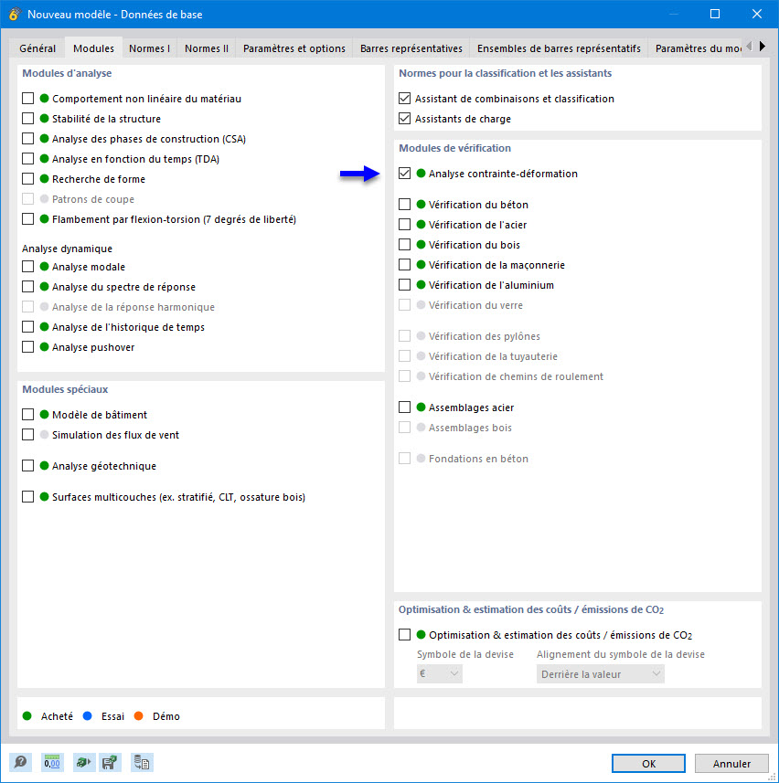 Activation du module complémentaire « Analyse contrainte-déformation »