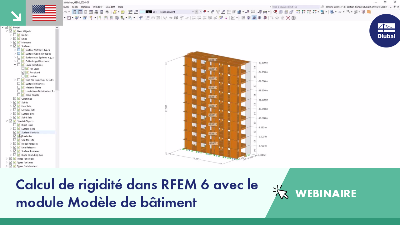 Calcul de rigidité dans RFEM 6 avec le module Modèle de bâtiment