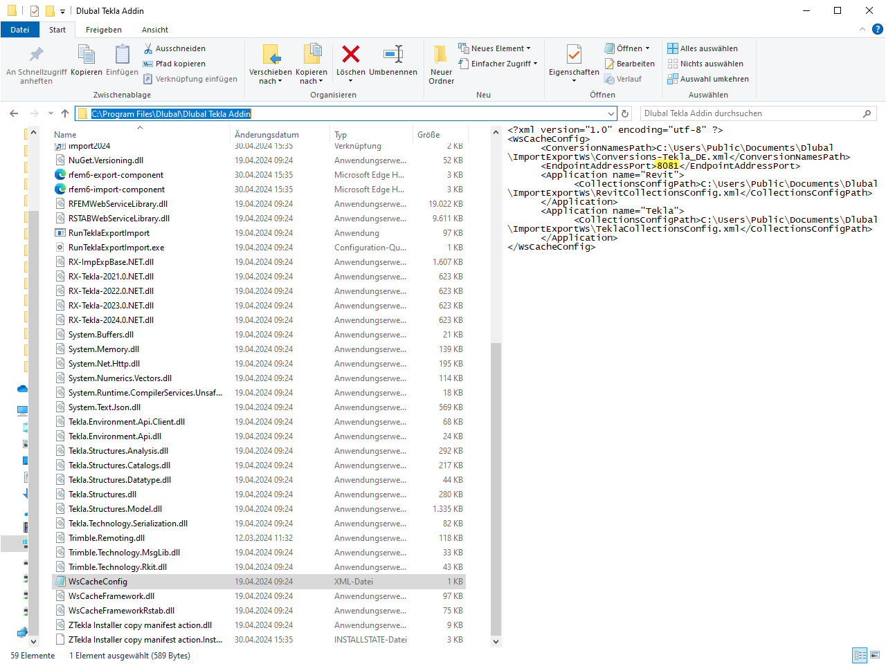 Modification de la liste de ports serveur dans Tekla Structures