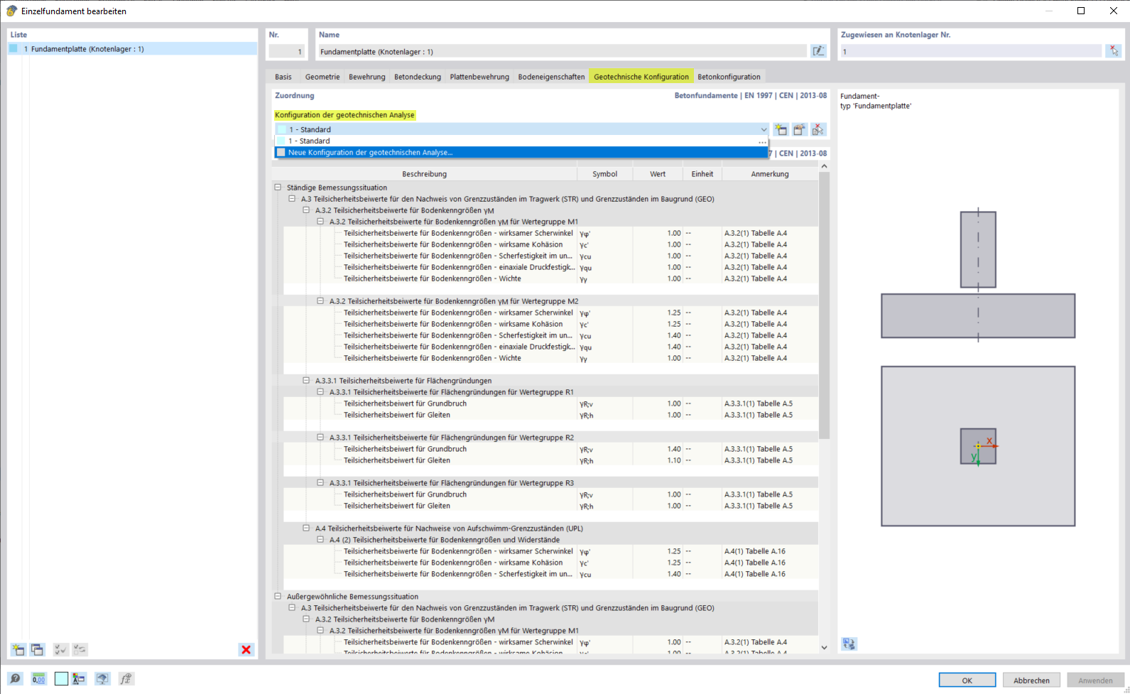 Attribution de la configuration géotechnique à la fondation