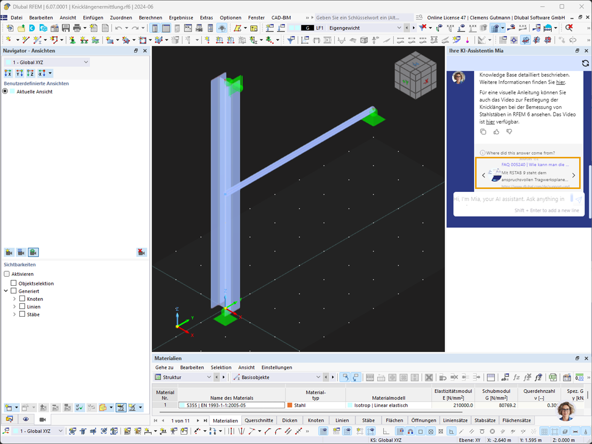 FAQ 005557 | Comment ouvrir les liens vers les sources des réponses données par Mia dans RFEM 6, RSTAB 9 et RSECTION 1 ?