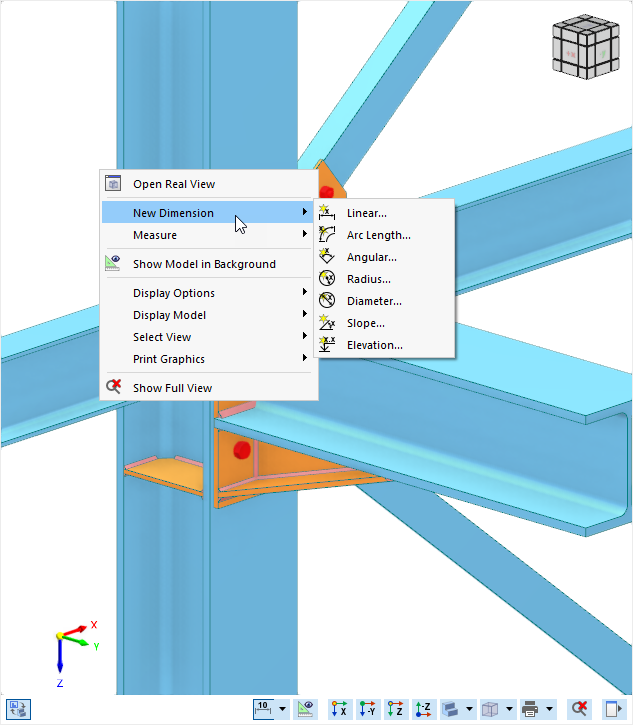 Menu contextuel avec la fonction pour les cotations