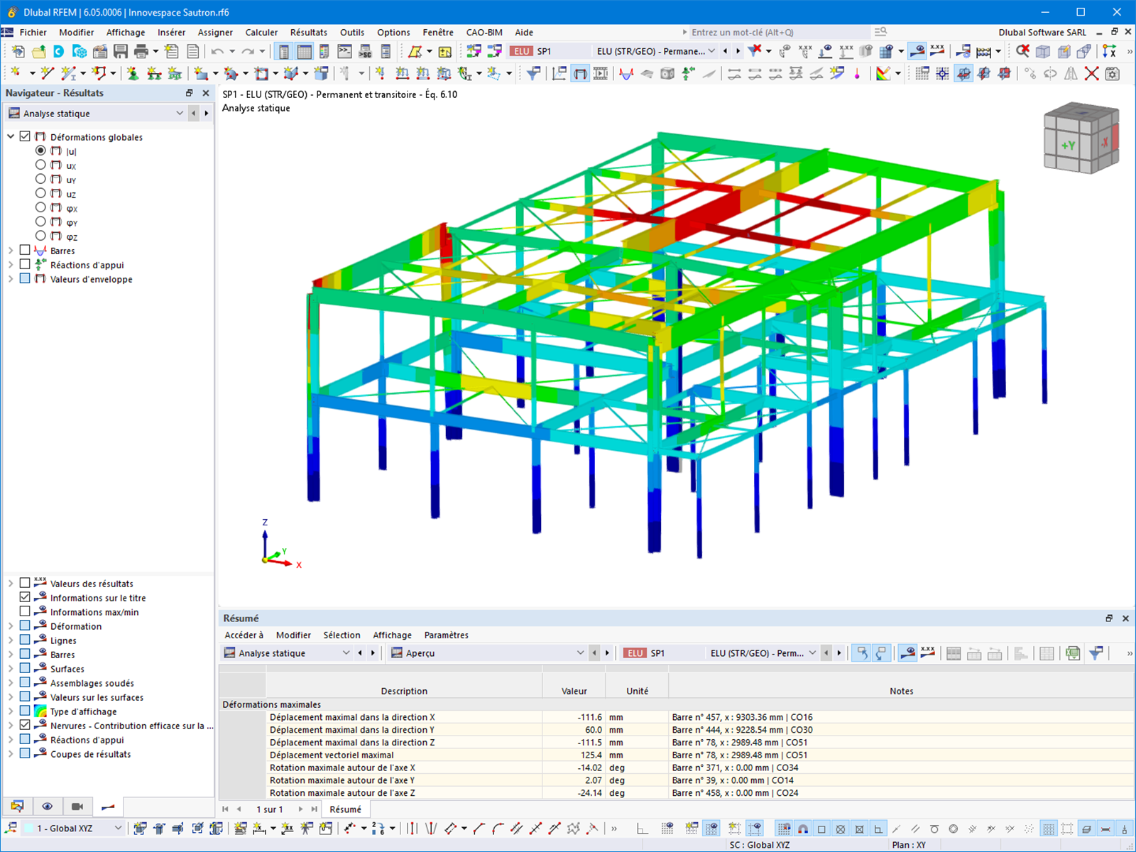 Déformation de l’immeuble de bureaux dans RFEM | © GH - Hervouet