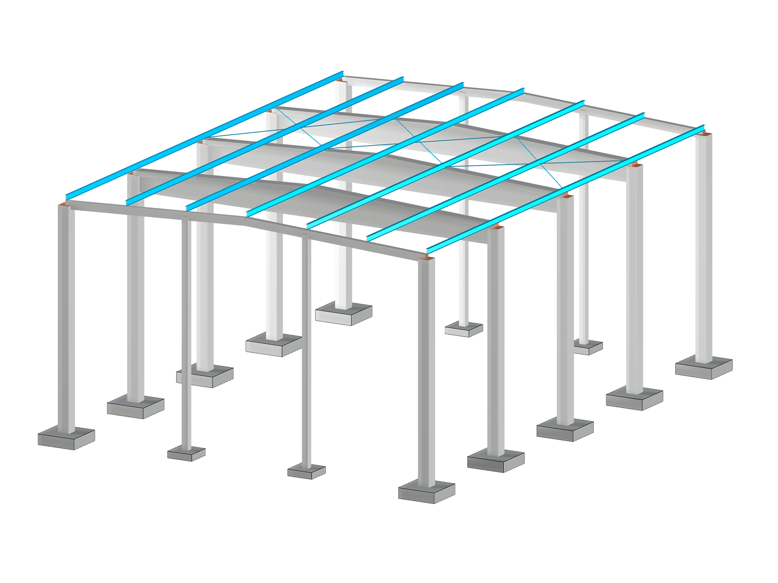 Structure de la halle en béton avec fondations en béton armé