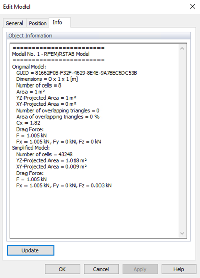 Onglet Info dans RWIND